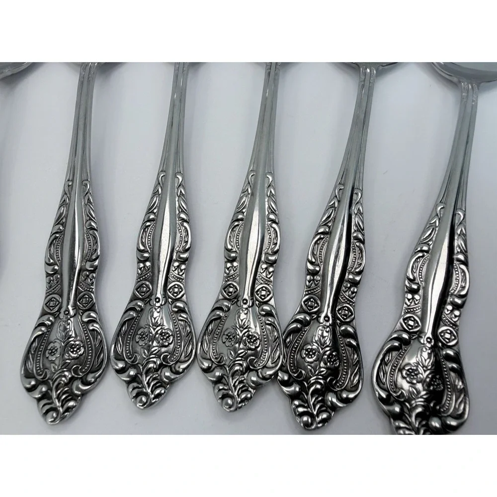 Stanley Roberts DYNASTY Stainless 5 Petal Flower - Set of 8 Soup Spoons Japan